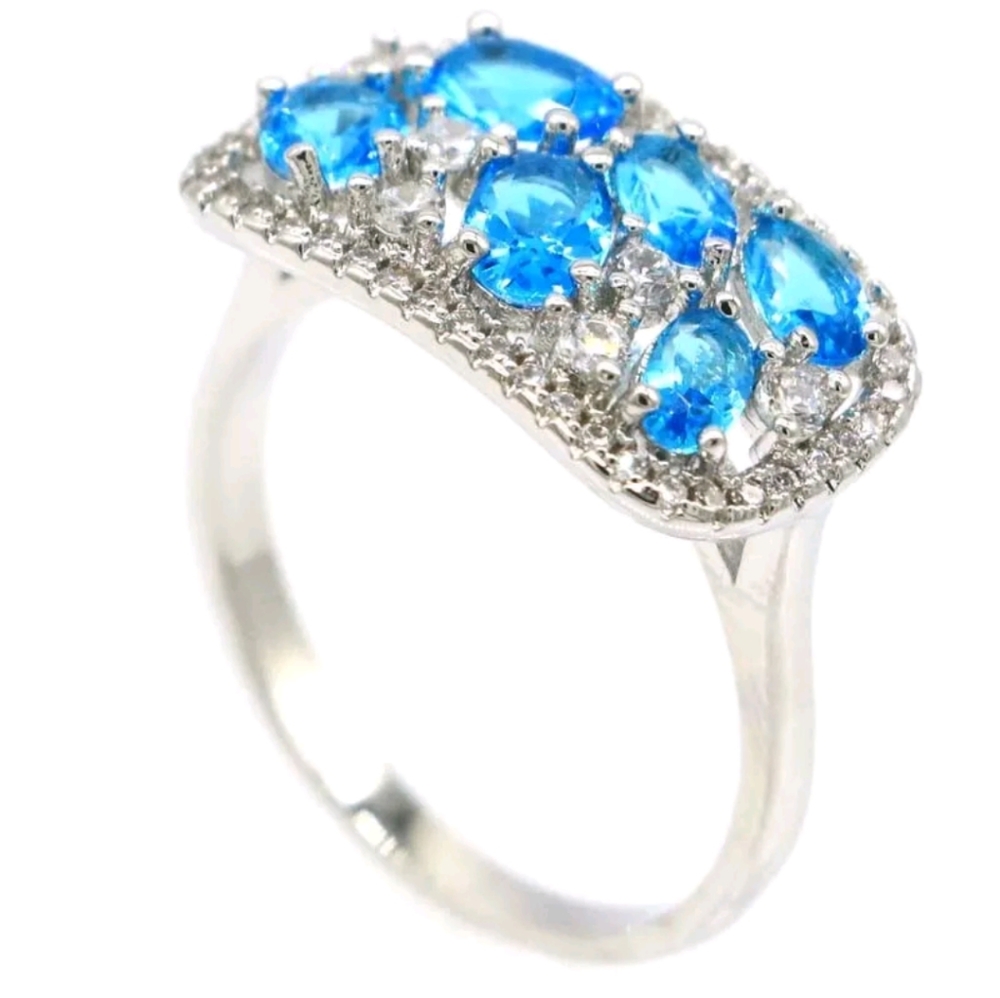 New Swiss blue topaz cz sterling silver ring